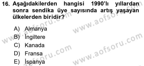 Endüstri Sosyolojisi Dersi 2017 - 2018 Yılı (Vize) Ara Sınav Soruları 16. Soru