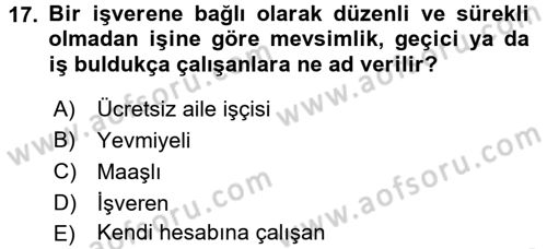 Endüstri Sosyolojisi Dersi 2017 - 2018 Yılı (Vize) Ara Sınav Soruları 17. Soru