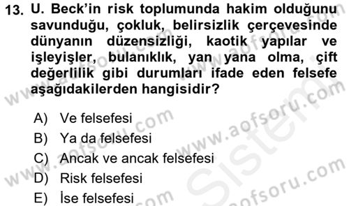 Endüstri Sosyolojisi Dersi 2017 - 2018 Yılı (Final) Dönem Sonu Sınav Soruları 13. Soru