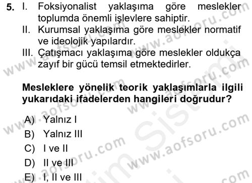 Endüstri Sosyolojisi Dersi 2017 - 2018 Yılı (Final) Dönem Sonu Sınav Soruları 5. Soru