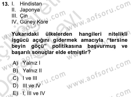 Endüstri Sosyolojisi Dersi 2018 - 2019 Yılı 3 Ders Sınav Soruları 13. Soru