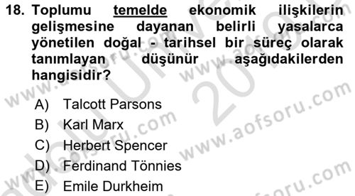 Endüstri Sosyolojisi Dersi 2018 - 2019 Yılı 3 Ders Sınav Soruları 18. Soru