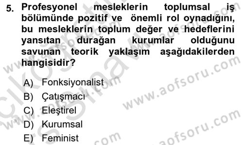 Endüstri Sosyolojisi Dersi 2018 - 2019 Yılı 3 Ders Sınav Soruları 5. Soru