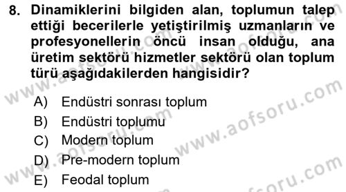 Endüstri Sosyolojisi Dersi 2018 - 2019 Yılı 3 Ders Sınav Soruları 8. Soru
