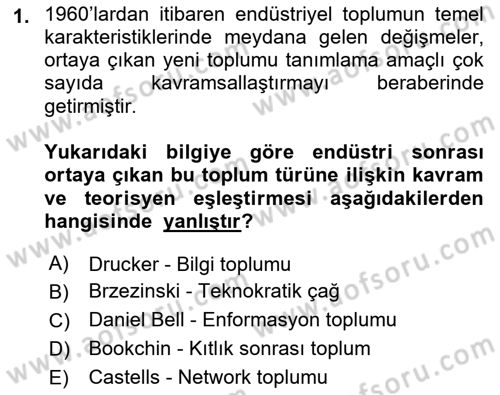 Endüstri Sosyolojisi Dersi 2018 - 2019 Yılı (Vize) Ara Sınav Soruları 1. Soru