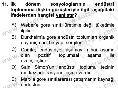 Endüstri Sosyolojisi Dersi 2018 - 2019 Yılı (Vize) Ara Sınav Soruları 11. Soru