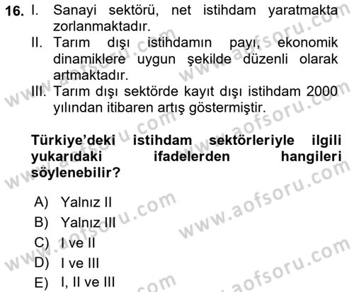 Endüstri Sosyolojisi Dersi 2018 - 2019 Yılı (Vize) Ara Sınav Soruları 16. Soru