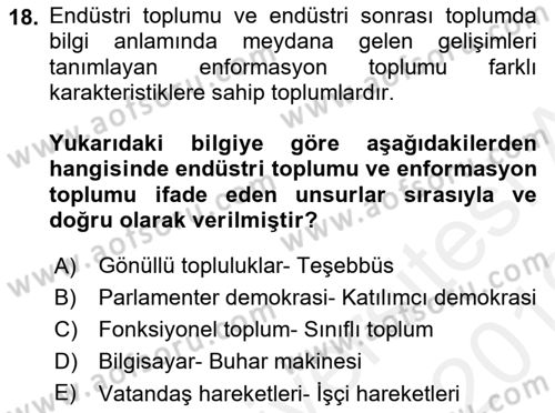 Endüstri Sosyolojisi Dersi 2018 - 2019 Yılı (Vize) Ara Sınav Soruları 18. Soru