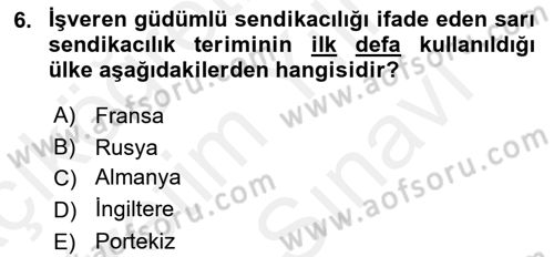 Endüstri Sosyolojisi Dersi 2018 - 2019 Yılı (Vize) Ara Sınav Soruları 6. Soru