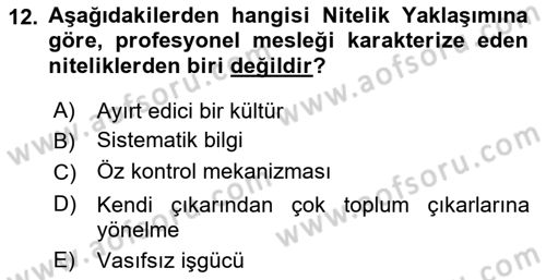 Endüstri Sosyolojisi Dersi 2018 - 2019 Yılı Yaz Okulu Sınavı 12. Soru