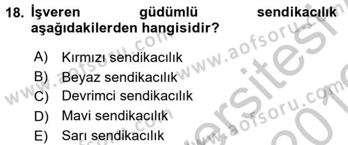 Endüstri Sosyolojisi Dersi 2018 - 2019 Yılı Yaz Okulu Sınavı 18. Soru