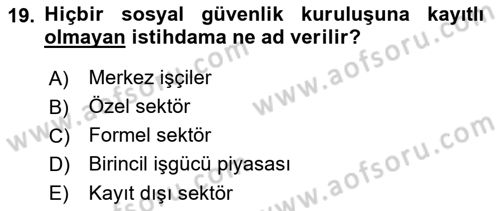 Endüstri Sosyolojisi Dersi 2018 - 2019 Yılı Yaz Okulu Sınavı 19. Soru