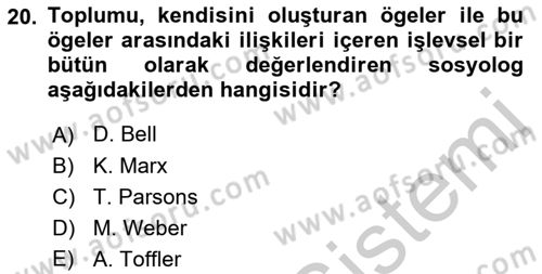 Endüstri Sosyolojisi Dersi 2018 - 2019 Yılı Yaz Okulu Sınavı 20. Soru