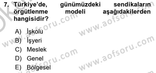 Endüstri Sosyolojisi Dersi 2018 - 2019 Yılı Yaz Okulu Sınavı 7. Soru