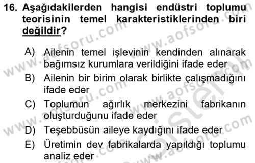 Endüstri Sosyolojisi Dersi 2020 - 2021 Yılı Yaz Okulu Sınav Soruları 16. Soru