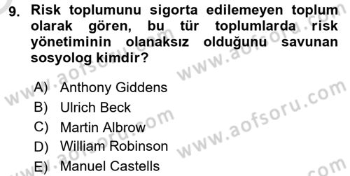 Endüstri Sosyolojisi Dersi 2020 - 2021 Yılı Yaz Okulu Sınav Soruları 9. Soru