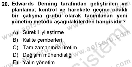 Endüstri Sosyolojisi Dersi 2021 - 2022 Yılı (Vize) Ara Sınav Soruları 20. Soru