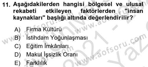 Endüstri Sosyolojisi Dersi 2021 - 2022 Yılı Yaz Okulu Sınav Soruları 11. Soru