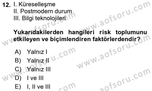 Endüstri Sosyolojisi Dersi 2021 - 2022 Yılı Yaz Okulu Sınav Soruları 12. Soru