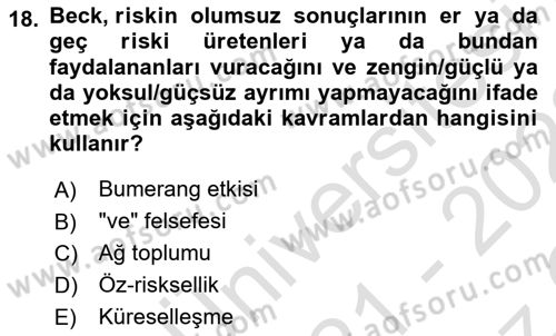 Endüstri Sosyolojisi Dersi 2021 - 2022 Yılı Yaz Okulu Sınav Soruları 18. Soru