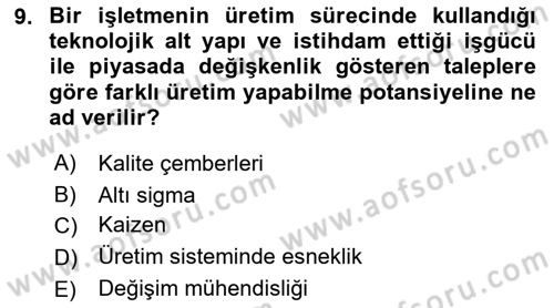 Endüstri Sosyolojisi Dersi 2021 - 2022 Yılı Yaz Okulu Sınav Soruları 9. Soru
