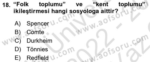 Endüstri Sosyolojisi Dersi 2022 - 2023 Yılı Yaz Okulu Sınav Soruları 18. Soru