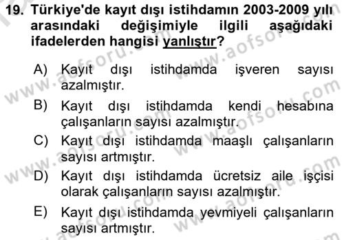 Endüstri Sosyolojisi Dersi 2022 - 2023 Yılı Yaz Okulu Sınav Soruları 19. Soru