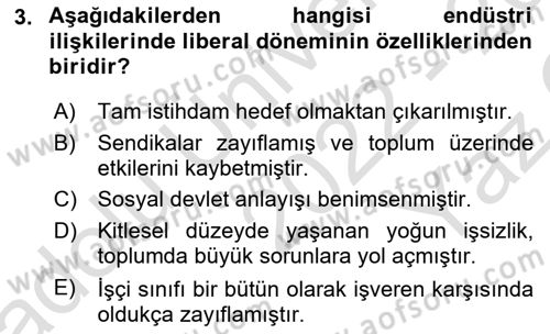 Endüstri Sosyolojisi Dersi 2022 - 2023 Yılı Yaz Okulu Sınav Soruları 3. Soru
