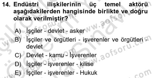 Endüstri Sosyolojisi Dersi 2023 - 2024 Yılı (Vize) Ara Sınav Soruları 14. Soru