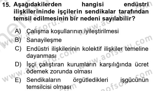 Endüstri Sosyolojisi Dersi 2023 - 2024 Yılı (Vize) Ara Sınav Soruları 15. Soru