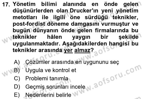 Endüstri Sosyolojisi Dersi 2023 - 2024 Yılı (Vize) Ara Sınav Soruları 17. Soru