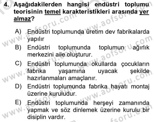 Endüstri Sosyolojisi Dersi 2023 - 2024 Yılı (Vize) Ara Sınav Soruları 4. Soru