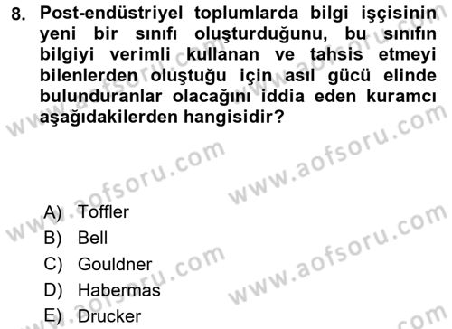 Endüstri Sosyolojisi Dersi 2023 - 2024 Yılı (Vize) Ara Sınav Soruları 8. Soru