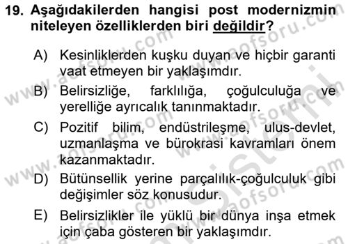 Endüstri Sosyolojisi Dersi 2023 - 2024 Yılı (Final) Dönem Sonu Sınav Soruları 19. Soru