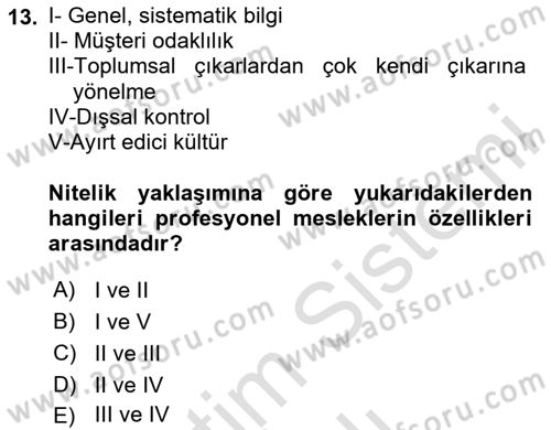 Endüstri Sosyolojisi Dersi 2023 - 2024 Yılı Yaz Okulu Sınav Soruları 13. Soru