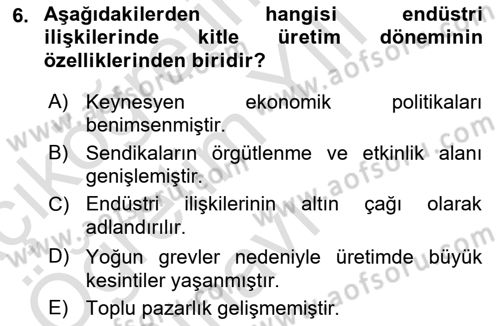 Endüstri Sosyolojisi Dersi 2023 - 2024 Yılı Yaz Okulu Sınav Soruları 6. Soru