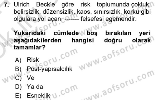 Endüstri Sosyolojisi Dersi 2023 - 2024 Yılı Yaz Okulu Sınav Soruları 7. Soru