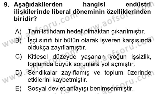 Endüstri Sosyolojisi Dersi 2023 - 2024 Yılı Yaz Okulu Sınav Soruları 9. Soru