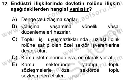 Endüstri Sosyolojisi Dersi 2024 - 2025 Yılı (Vize) Ara Sınav Soruları 12. Soru