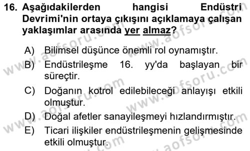 Endüstri Sosyolojisi Dersi 2024 - 2025 Yılı (Vize) Ara Sınav Soruları 16. Soru