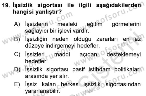 Endüstri Sosyolojisi Dersi 2024 - 2025 Yılı (Vize) Ara Sınav Soruları 19. Soru