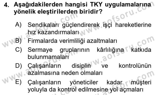 Endüstri Sosyolojisi Dersi 2024 - 2025 Yılı (Vize) Ara Sınav Soruları 4. Soru