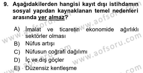 Endüstri Sosyolojisi Dersi 2024 - 2025 Yılı (Vize) Ara Sınav Soruları 9. Soru