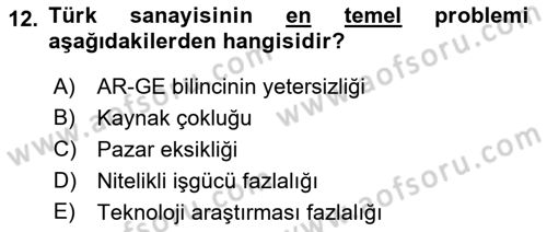 Endüstri Sosyolojisi Dersi 2024 - 2025 Yılı (Final) Dönem Sonu Sınav Soruları 12. Soru