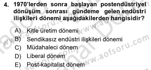 Endüstri Sosyolojisi Dersi 2024 - 2025 Yılı (Final) Dönem Sonu Sınav Soruları 4. Soru