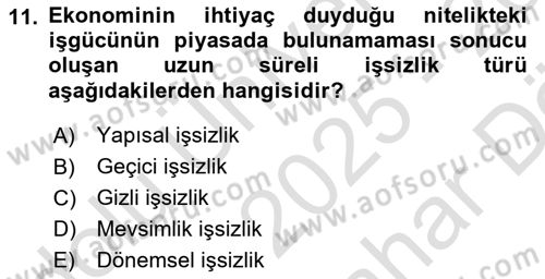 Endüstri Sosyolojisi Dersi 2025 - 2026 Yılı (Vize) Ara Sınav Soruları 11. Soru