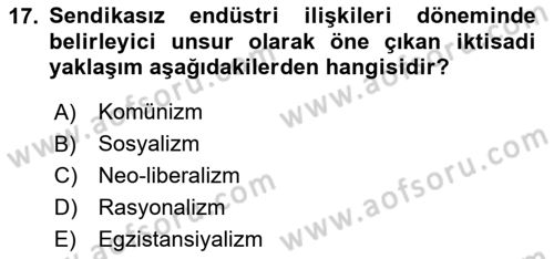 Endüstri Sosyolojisi Dersi 2025 - 2026 Yılı (Vize) Ara Sınav Soruları 17. Soru