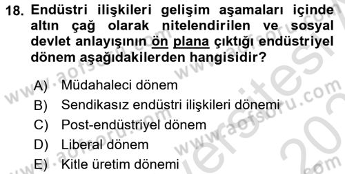 Endüstri Sosyolojisi Dersi 2025 - 2026 Yılı (Vize) Ara Sınav Soruları 18. Soru