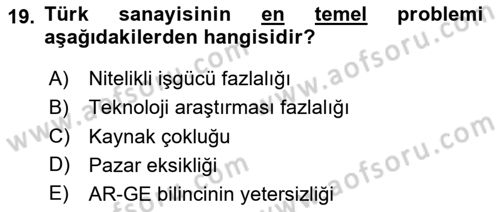 Endüstri Sosyolojisi Dersi 2025 - 2026 Yılı (Final) Dönem Sonu Sınav Soruları 19. Soru