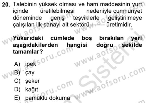 Endüstri Sosyolojisi Dersi 2025 - 2026 Yılı (Final) Dönem Sonu Sınav Soruları 20. Soru